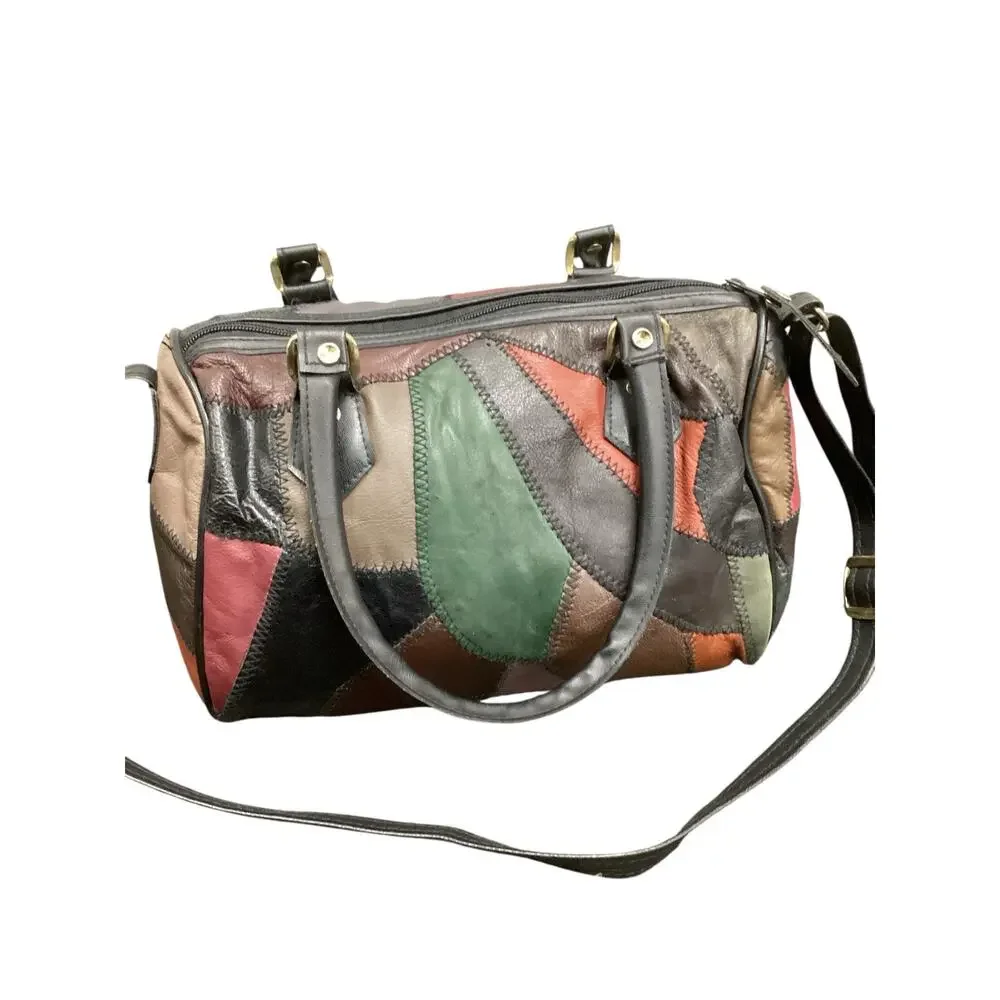 Vintage Purse Women’s 1Size 1980’ Patchwork Leather Satchel With Crossbody Strap